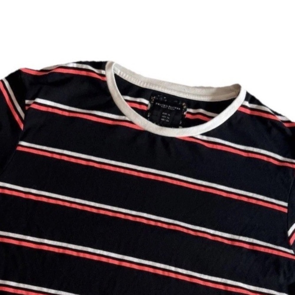 Denim and Flower Ricky Singh T Shirt XL Short Sleeve‎ Black Stripes White Pink